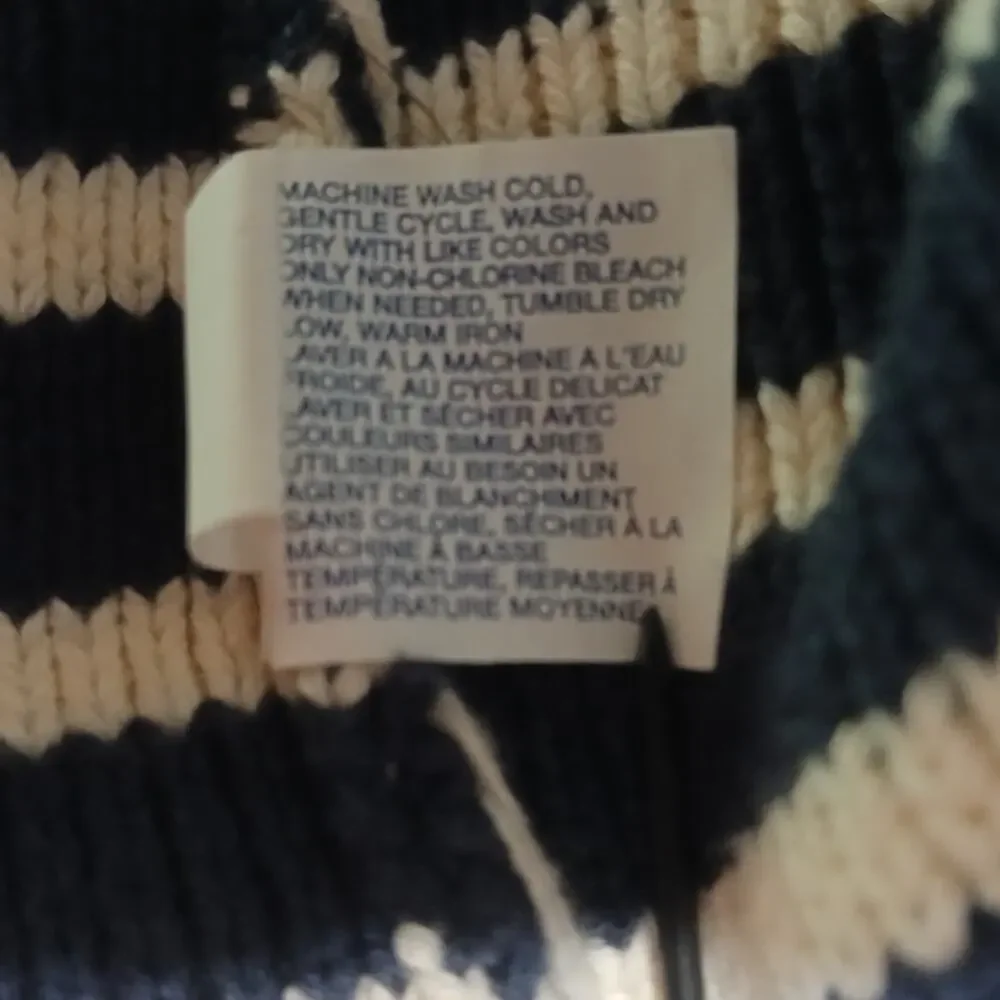 GAP Medium 100% Cotton Mock-Neck Blue/Cream Striped Tunic Sweater Ribbed Cuff